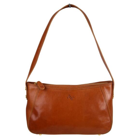 Monsac SMOOTH TAN BROWN GENUINE LEATHER ZIP TOP SHOULDER BAG HANDBAG HOBO PURSE - Picture 1 of 15